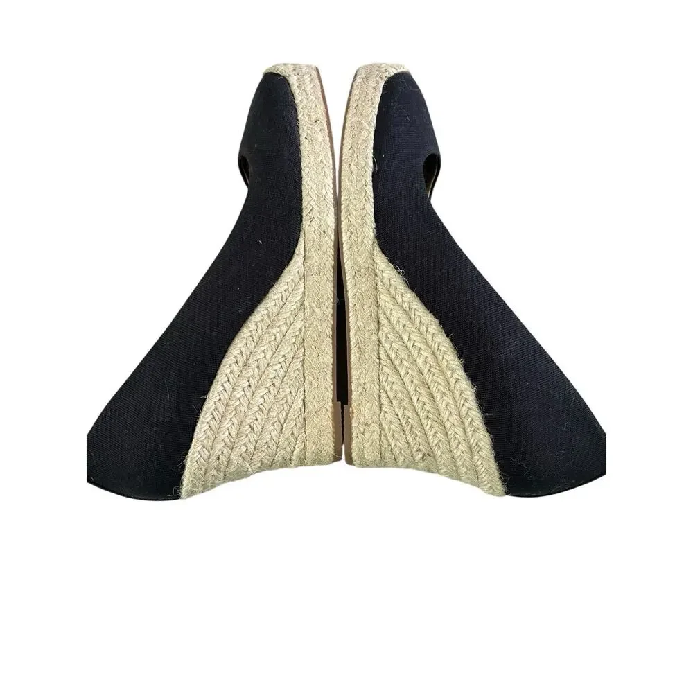 NEW J Crew Women’s Size 6 Seville Canvas Espadrille Black Wedges Slip Ons 64498